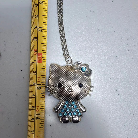 Hello Kitty Silver Tone and Blue Rhinestone Pendant Necklace - Picture 4 of 4